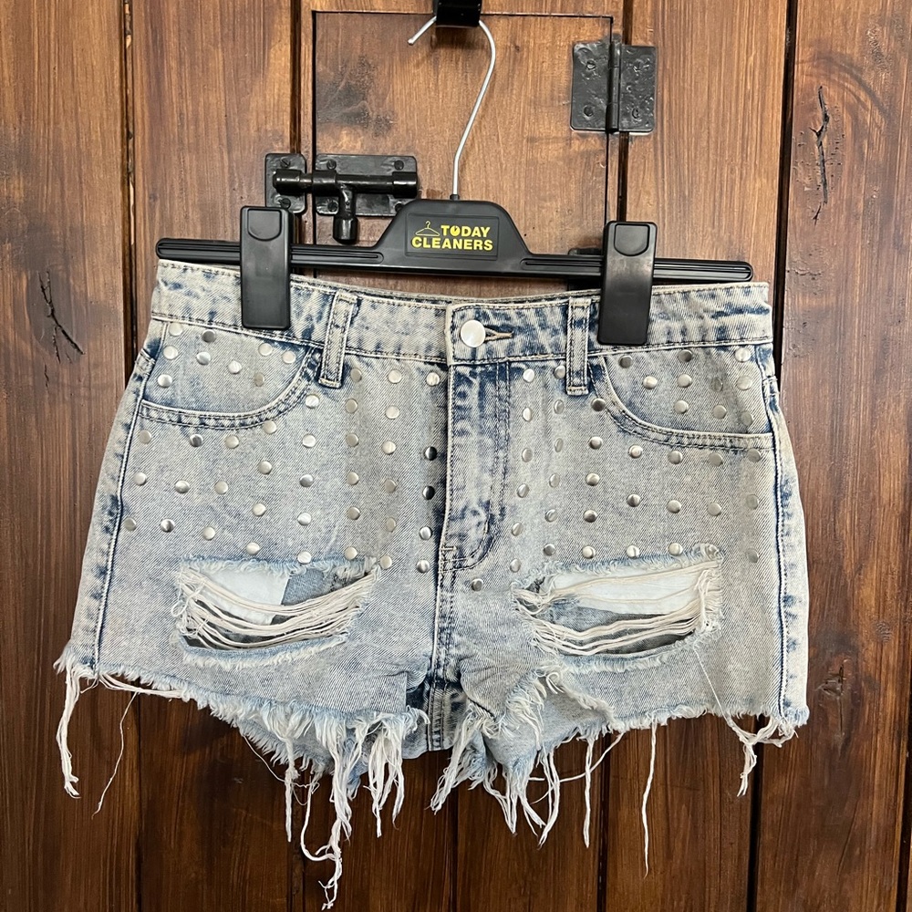 Studded jean shorts